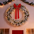 60in Christmas Wreath Pre-lit Snow Flocked W  Lights  Ornaments For Holiday