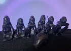 6 Carved Ebony Black Hardwood Sitting Woman African Tribal Art Statue Sculptures