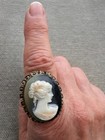 Vintage Green Hardstone Cameo Adjustable Ring Female Portrait Victorian Revival