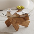 33 4  Round Coffee Table Glass Top Wood Mdf Legs End Side Table For Living Room