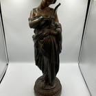 Painted Bronze Neoclassical Sculpture Lady With Lyre