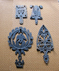 4 Vintage Cast Iron Footed Trivets- 2 Wilton 1 Eagle One 1894