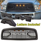 Front Grille For 2010-2018 Dodge Ram 2500 3500 Matte Black W letters W 3leds Abs
