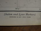 Nautical Plotting Chat Salem   Lynn Mass Harbors Vtg 1963 Edition 36x 39