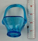 Vintage Blue Depression Glass Bride s Basket Applied Handle 4  Tall 3 3 8  Wide