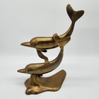 Vintage Brass Dolphins Swimming Sculpture Nautical Sea Decor  10 5 
