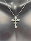Cross Pendant Necklace With Opal   Lab Created Diamonds 925 Sterling Silver