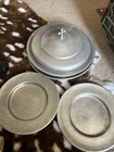 Vintage Aluminum Catholic  Communion Tray Maltese Cross Handle Glass Cups