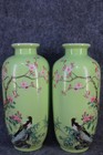 A Pair Chinese Pastel Porcelain Handpainted Exquisite Flowers birds Vase 25598
