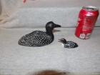 Vintage Hand Carved Wooden Loon   Baby Hand Painted 6 5  And 3  Long
