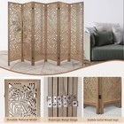 6 Panels Wood Room Dividers Carved Folding Privacy Screens Freestanding Brown