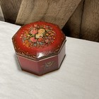 Vintage English Floral Tin  Octagon Shape   Crackle Design Made In England