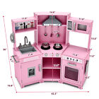 Joyldias Pink Kids Pretend Play Corner Kitchen Wooden Toy Set Lights sounds Gift