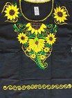 Mexican Embroidered Sunflower Women s Blouse Handmade Black Top Small 