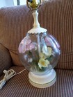 Glass Globe Display Faux Flowers 23  Lamp Toleware Base Top Bakelite Vntg 