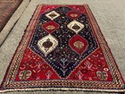 4x7 Blue Vintage Oriental Rug Antique Handmade Handwoven Navy Red Clean 4x6 Ft