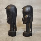 Vintage African Tribal Carved Wood Bust Sculpture Set Handcrafted Folk Art 11