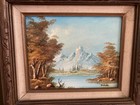 Vintage Oil Painting Mountains Water Signed Framed 18  X 16 