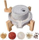Stone Grain Mill Grinder Natural Granite Manual Flour Disk Mill W  Wooden Stand