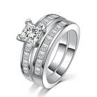 Princess Round Cut Aaa Cz Stainless Steel Wedding Band Ring Set Women Size 6-10