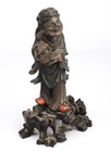 2 Vintage Antique Chinese Asian Carved Wood Man Woman Figurine Statue Sculpture