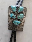 Vintage Native American Bolo Tie - Navajo - 5 Turquoise Stones - Sterling Silver