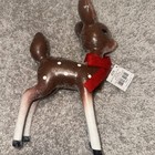 Vtg Christmas Fawn Retro Glitter Ceramic Standing 9 5    Spotted Deer Red Bow Bell