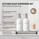 Kitchen Soap Dispenser Set With Instant Dry Tray 16 Oz Hand And Dish Soap Whi   