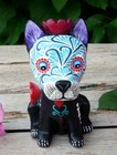 Day Of The Dead Dog With Flower   Heart Crown Handmade Mexican Folk Art Small Sz
