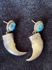 Vintage Sterling Silver 925 Turquoise Natural Claw Dangle Earrings 8g Native