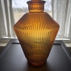 Vintage Amber Glass Decanter With Stopper 11  Mcm Genie Bottle Apothecary