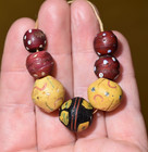 Antique Venetian Lampwork Italian Skunk Eyes   Bicone King Beads  African Trade