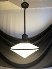 Large 18  Antique Vtg Art Deco Pendant Light Black White Glass Schoolhouse Diner