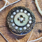 Antique Mother Of Pearl Button Thread Waxer  Carved Mop  Milk Glass
