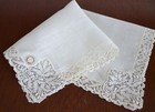 Vintage Hanky Filet Lace On Linen 1920s New W tag White Stunning Wedding