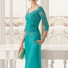 Teal Lace Mother Of The Bride Dresses Off Shoulder Three Quarter Sleeves Gowns