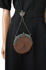 Art Nouveau Chatelaine Purse 1890s 1900s Brown Suede Micro Bead Silver Frame