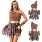 Women Native Costume Irregular Cosplay One Shoulder Dress Patchwork Outfit Cave
