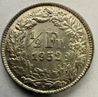 1952 B Switzerland 1 2 Franc 0 835 Silver Coin