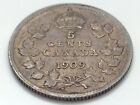 1909 Pointed Leaves Canada 5 Cents Small Silver Km  13 Circulated Coin D178