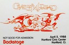 Grateful Dead Backstage Pass Connecticut Hartford Ct 4 5 88 4 5 1988 Griffin Art