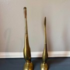 Pair Vintage Mid Century Brass Heron Statues - 17    And 14   