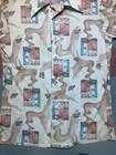 Vintage 60s 70s Short Sleeve Button Shirt Picture Print Flowers Acetate Medium
