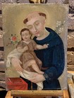 Antique Painted Tin Retablo Of  St Anthony De Padua- End Of Month 1 Day Sale