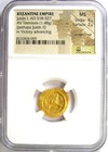 Justin I Gold Av Tremissis Byzantine Coin 518-527 Ad - Certified Ngc Ms  unc 