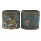 Pair Of Antique Cloissone Enamel On Brass Floral Jars No Lids 19th Century