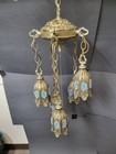 Vintage Loevsky   Loevsky Brass Tulip Swag Lamp 5 Light Tiered Hollywood Regency