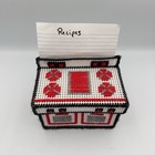 Vintage Red Black Mid Century Plastic Canvas Needlework Oven Recipe Box