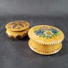 Turned Wood Trinket Box Hand Carved Painted Set Of 2