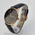 40mm Men s Minimalistic Watch Black Dial Date Black Leather Band Straps